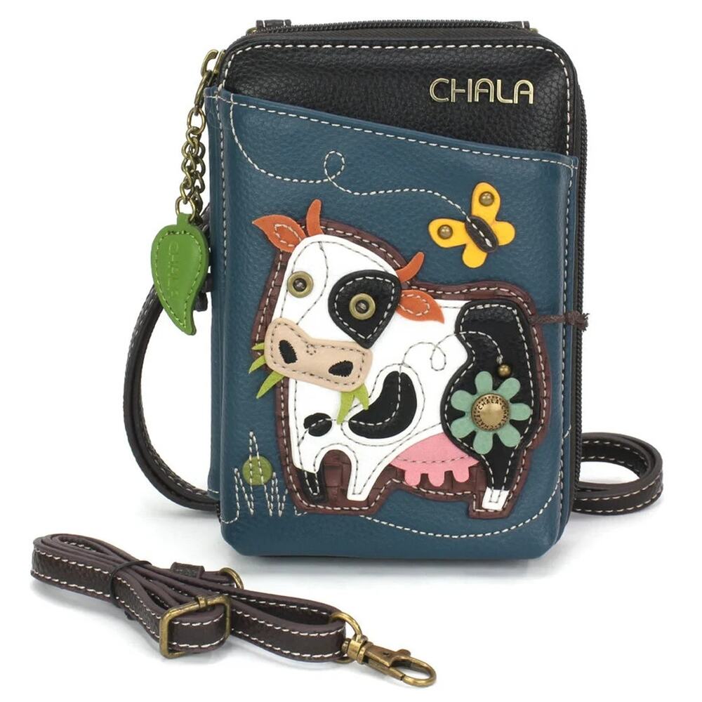 Chala Faux Leather Wallet Crossbody Cell Phone Purse - Cow, Blue NWT